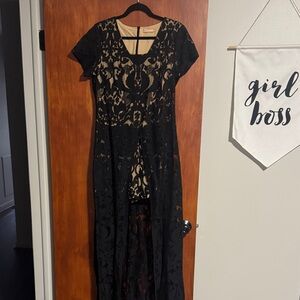 Black Sheer Lace Maxi Romper sz L